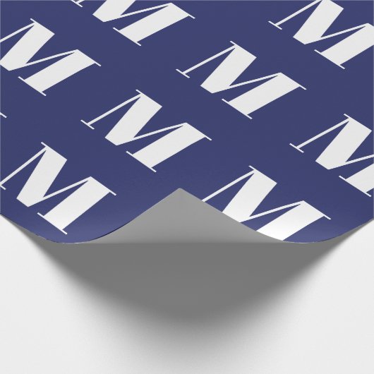 Modern marineblauw & wit custom initiaal monogram cadeaupapier (Hoek)