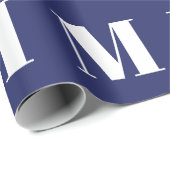 Modern marineblauw & wit custom initiaal monogram cadeaupapier (Rol Hoek)