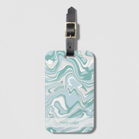 Modern Marmer Turquoise Coastal Beach Zee Name Bagagelabel (Voorkant (verticaal))
