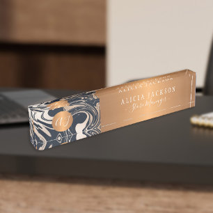 Modern marmeren patroon zwart goud monogram naambordje