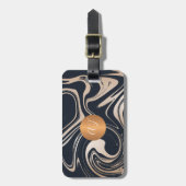 Modern marmeren roos goudkoper monogram bagagelabel (Voorkant verticaal)