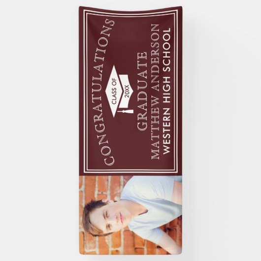 Modern Maroon Congrats Afstuderen Foto Spandoek (Verticaal)