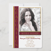 Modern Maroon Gold Graduation Party Afstuderen Fot Kaart (Voorkant)