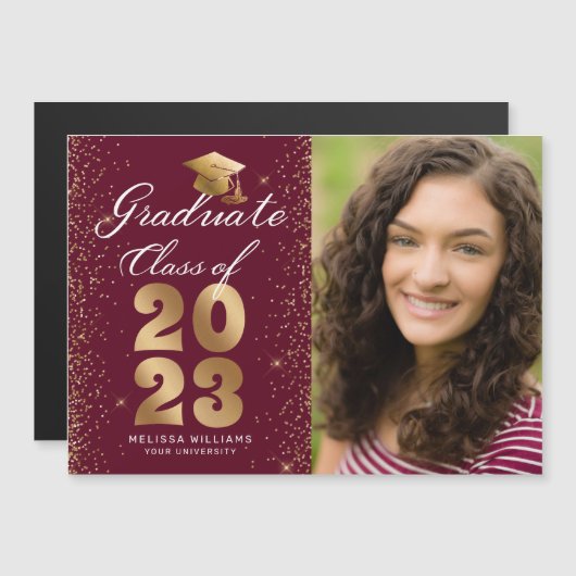 Modern Maroon Gold Script Pet Glitter Photo Afstud (Voorkant / Achterkant)