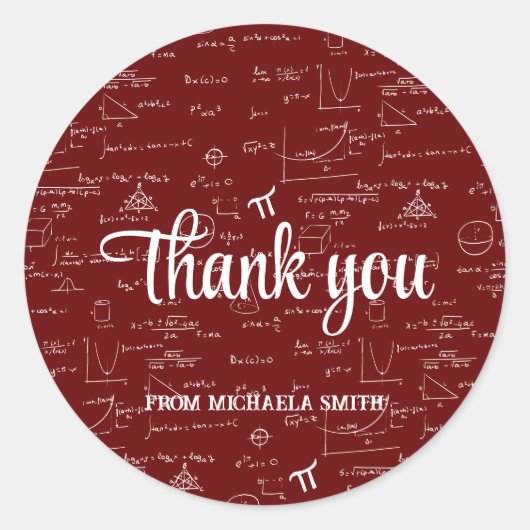 Modern Maroon Math Graduation Thank You Ronde Sticker (Voorkant)