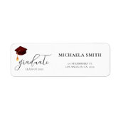 Modern Maroon Script Afstuderen Retouradres Etiket (Voorkant)