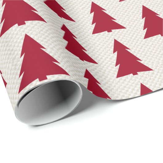 Modern Maroon Trees Pattern op Faux Beige Canvas Cadeaupapier (Rol Hoek)