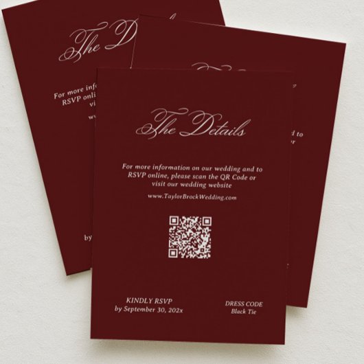 Modern Maroon Wedding Details Qr Code Informatiekaartje
