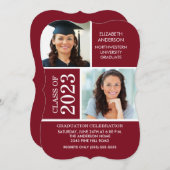 Modern Maroon & White Photo Afstuderen Invitation Kaart (Voorkant / Achterkant)