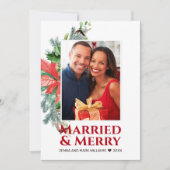 Modern Married and Merry Poinsettia Photo Holiday Feestdagenkaart (Voorkant)