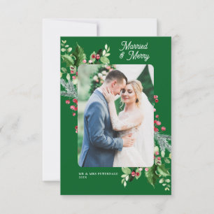 Modern Married & Merry huwelijksaankondiging Bedankkaart