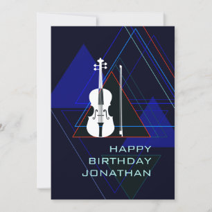 Modern & Masculine Navy Blue Music Violin Birthday Kaart
