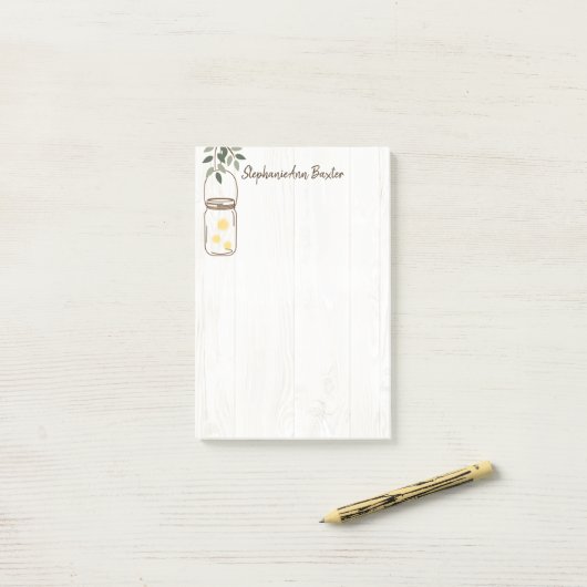 Modern Mason Jar & Fireflies Rustic Notes (Op bureau)