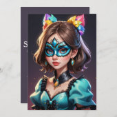 Modern Masquerade Sweet 16 Uitnodigingen (Voorkant / Achterkant)