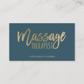 Modern massage therapeutisch script chic gold blue visitekaartje (Voorkant)