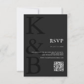 Modern mat zwart monogram minimalistische bruiloft RSVP kaartje (Voorkant)