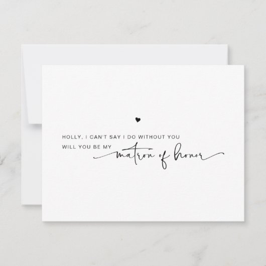 Modern Matron of Honor Black White proposal Kaart (Voorkant)