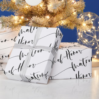 Modern Matron van Honor Wrapping Paper Black White Cadeaupapier