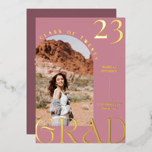 Modern Mauve Boho Chic Afstuderen Foto Folie Uitnodiging