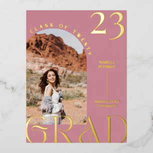 Modern Mauve Boho Chic Lijst Afstuderen Foto Folie Feestdagen Briefkaart