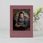 Modern Mauve Hello World Photo Faire-part de naiss (Debout devant)