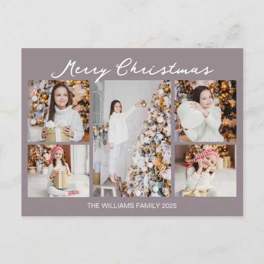 Modern Mauve Merry Christmas Photo Collage Feestdagenkaart (Voorkant)