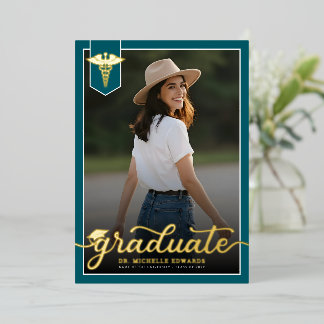 Modern Medical School Graduate Photo Graduation Folie Uitnodiging