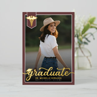 Modern Medical School Graduate Photo Graduation Folie Uitnodiging