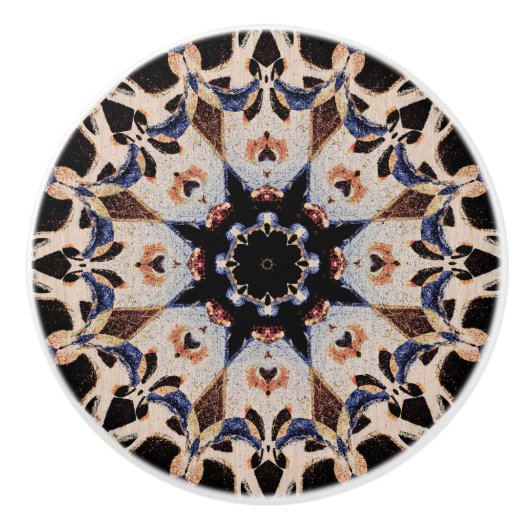 Modern Medieval Mandala Mosaic Tile Cream Blue Keramische Knop (Voorkant)