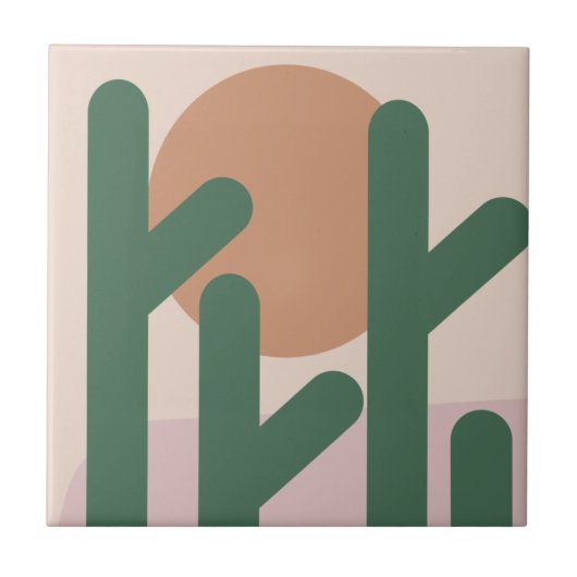 Modern medio-cactus Art Earthy Patroon Tegeltje (Voorkant)
