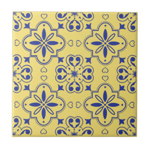Modern mediterraan blauw geel naadloos patroon tegeltje