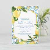 Modern Mediterranean Blue & Lemons Wedding Kaart (Staand voorkant)