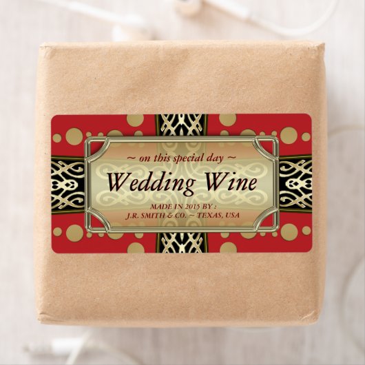 Modern medium-eval Wedding Red Gold WineLabels Etiket (Insitu)
