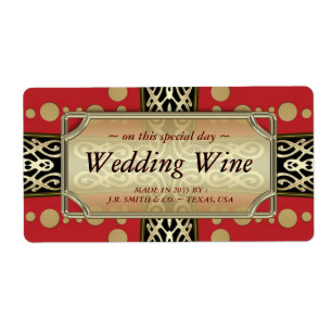 Modern medium-eval Wedding Red Gold WineLabels Etiket