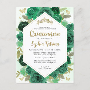 Modern Meisje Emerald Groen Bloemen Goud Quinceañe Briefkaart