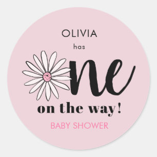 Modern Meisjes Baby shower Daisy Floral Ronde Sticker