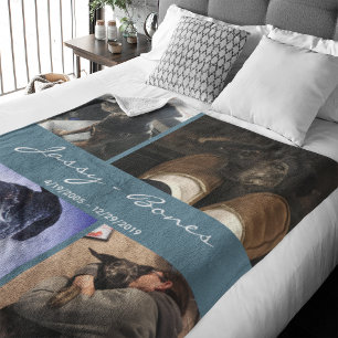 Modern Memorial Pet Photo Collage Blauwgroen Fleece Deken