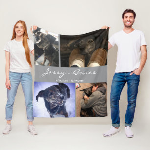 Modern Memorial Pet Photo Collage Gray Fleece Deken