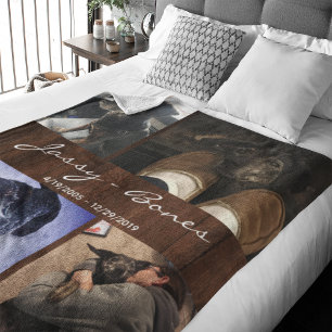 Modern Memorial Pet Photo Collage Wood Fleece Deken