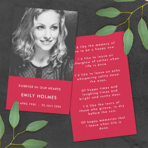 Modern Memorial Pink Funeral Poem or Prayer Card