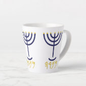 Modern Menorah Paleo Hebreeuws Blauw Goud Latte Mok (Rechterhoek)