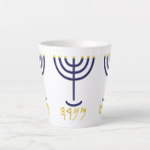 Modern Menorah Paleo Hebreeuws Blauw Goud Latte Mok (Voorkant)