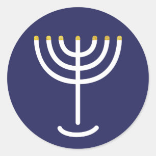 Modern Menorah White Navy Gold Graphic Ronde Sticker
