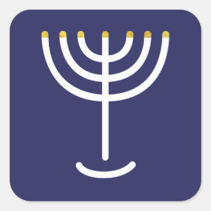 Modern Menorah White Navy Gold Graphic Vierkante Sticker