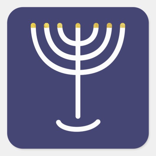 Modern Menorah White Navy Gold Graphic Vierkante Sticker (Voorkant)