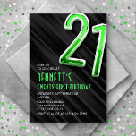Modern Mens 21ème anniversaire Invitation<br><div class="desc">Un design d'anniversaire pointu, sophistiqué et moderne, avec un côté masculin. Doté d'une typographie audacieuse et brillante avec des éléments de texte art déco, ce design apporte plaisir et sophistication et l'enveloppe dans un ensemble moderne. Les détails verts et chromés mêlent le charme classique à un côté frais et futuriste,...</div>