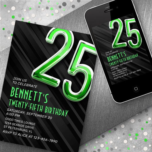 Modern Mens Invitation 25e anniversaire