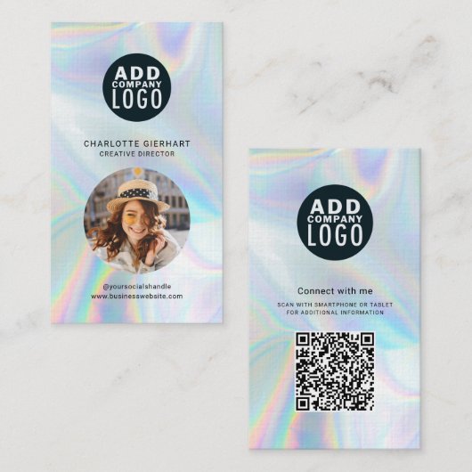 Modern Merk Logo QR Code Holografische Foto Visitekaartje (Voorkant / Achterkant)