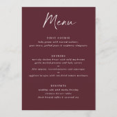 Modern Merlot Burgundy Handwriting Wedding Menu (Voorkant)