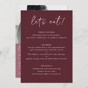 Modern Merlot Wedding Menu met foto terug